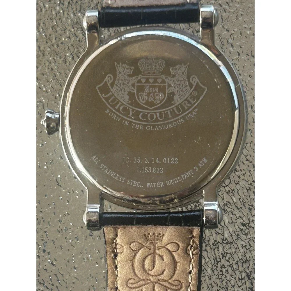 Juicy Couture Watch Womens Crown Crystal Dial Black Leather Y2K New Battery